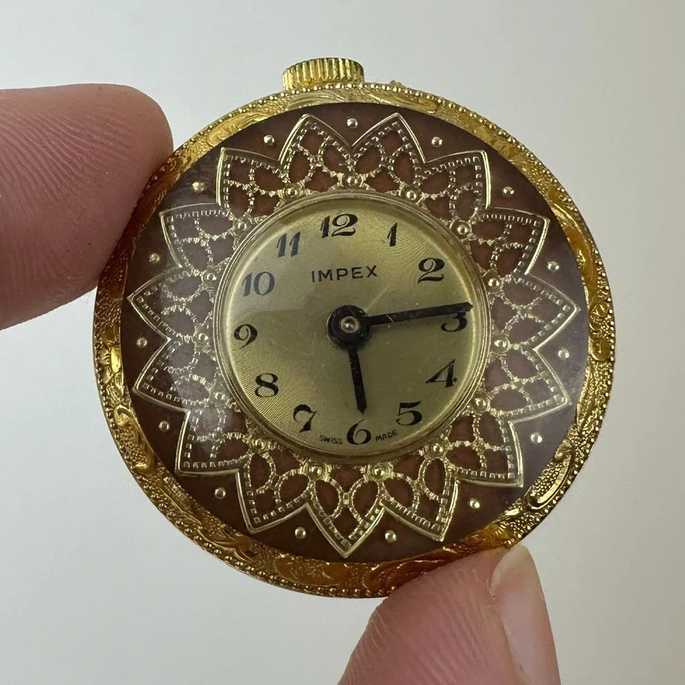 Vintage Impex Swiss Made Gold Tone Filigree Pocket Watch Pendant Floral Ornate